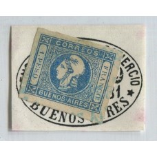 ARGENTINA 1859 GJ 14 ESTAMPILLA CON MATASELLO MENSAJERIA DEL COMERCIO PIEDRAS 81 GJ MSJ 87 SON RAROS APLICADOS AL SELLO